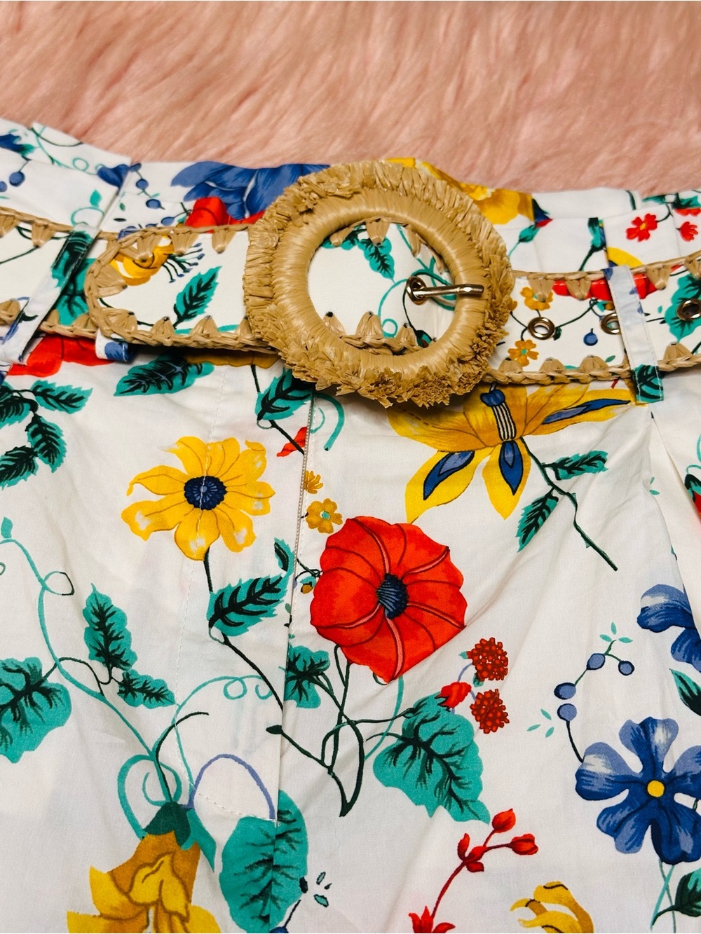 Cara Cara White Floral High-Waist Shorts with Multicolor Blooms - Picture 7 of 13